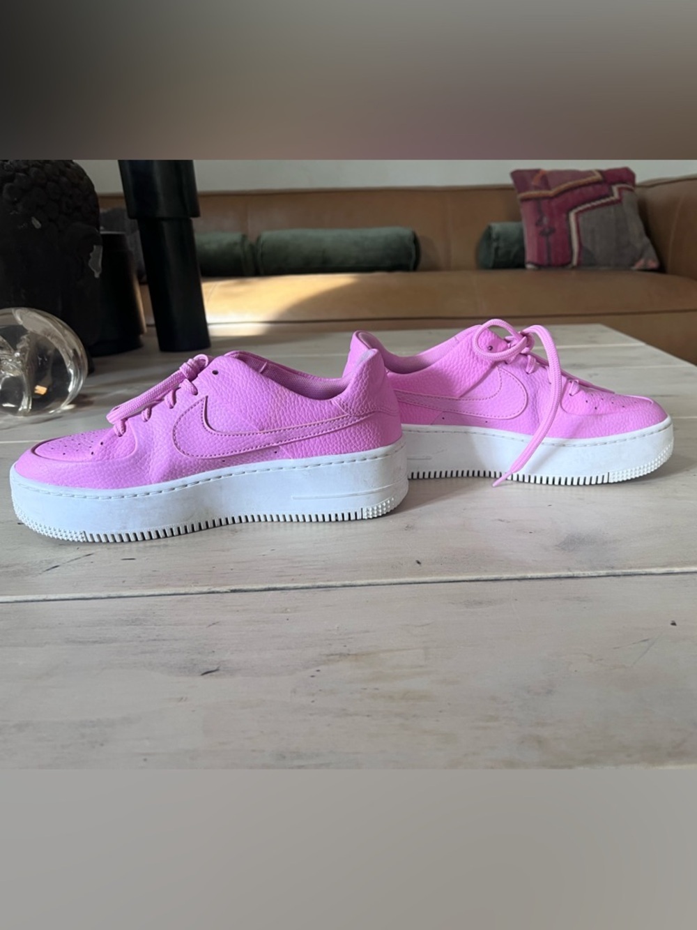 Custom Crystal Swoosh Nike Pink Leather Air Force 1 - Picture 5 of 8
